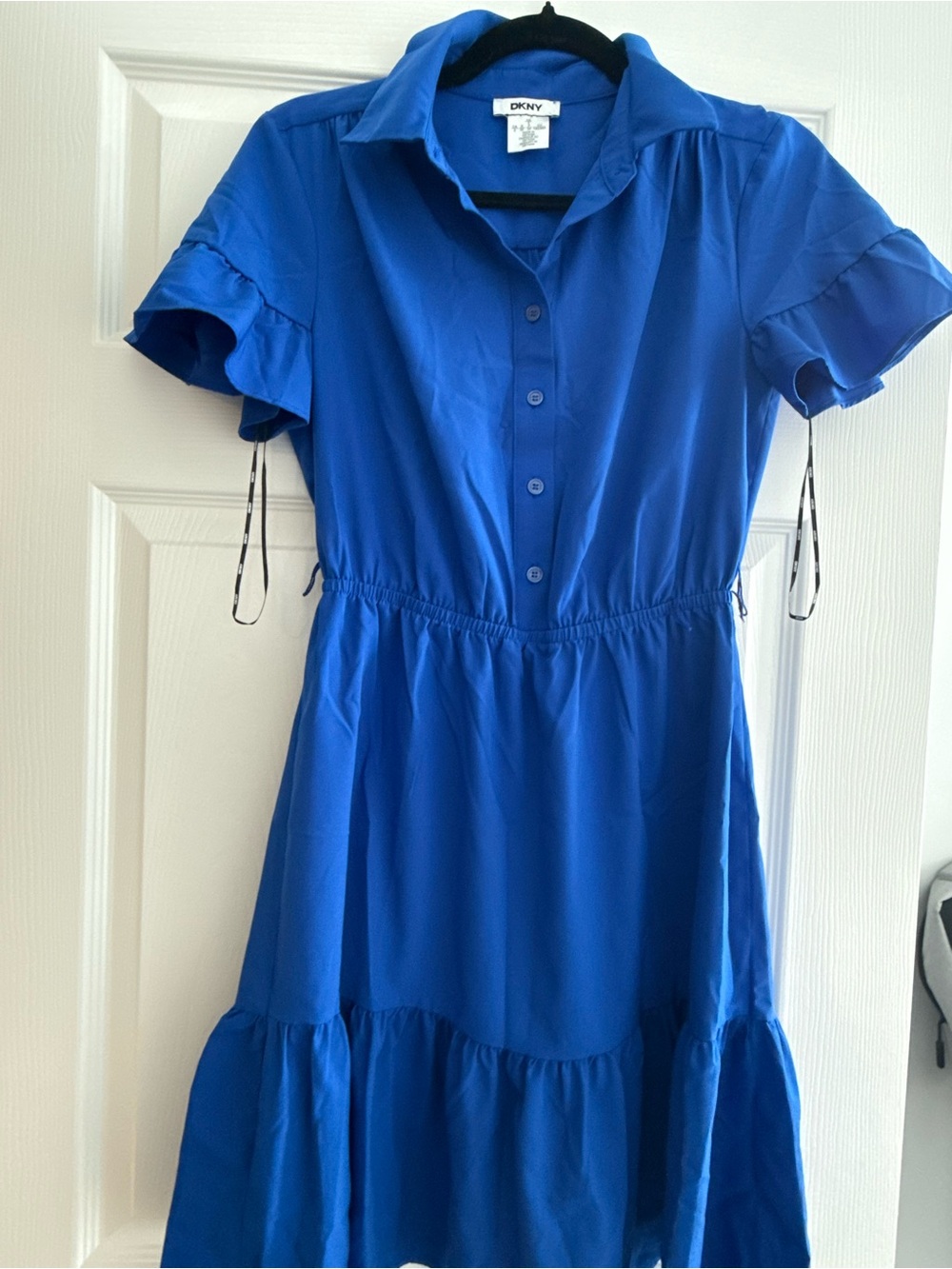 DKNY Cobalt Blue Button-Front Mini Dress